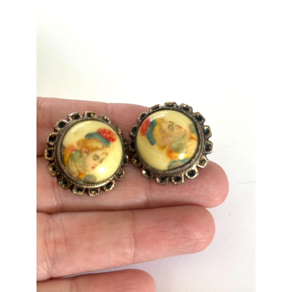 Vintage Victorian-Style Portrait Clip-On Earrings Transfer Image